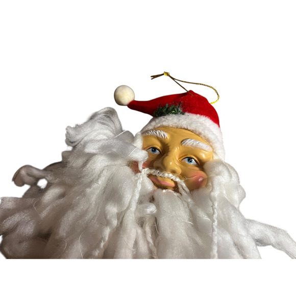 Santa Face Hanging Christmas Ornament Plastic Face Plush Hat Yarn Beard 14.5x9 - Picture 3 of 6
